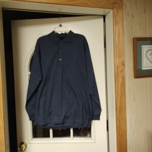 New Greg Norman Dark Navy Blue 6012 Double Mercerized Long Sleeve Polo Men's L